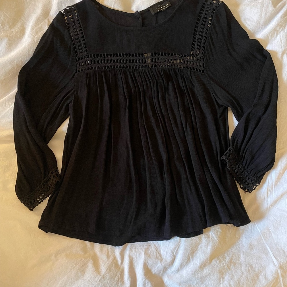 Lucky Brand Black Crochet Detail Blouse